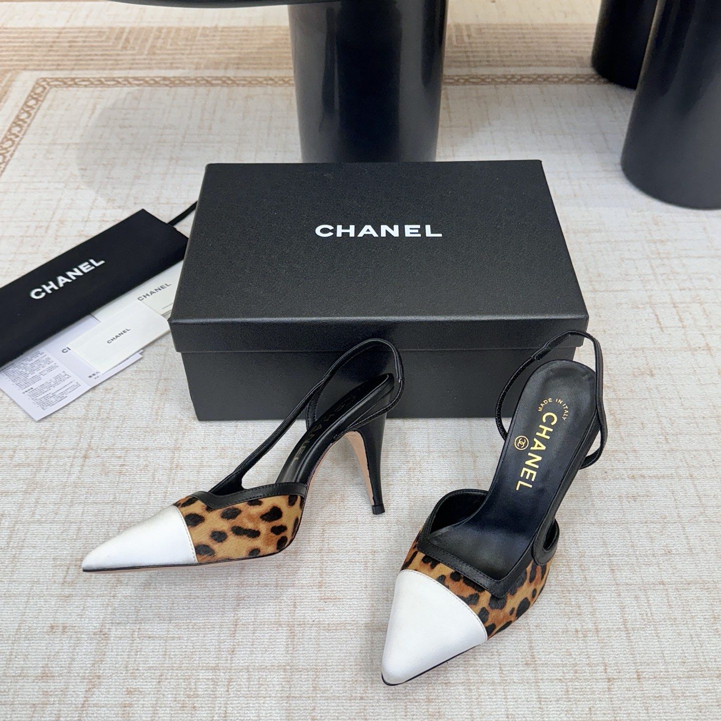 Chanel Pointed Toe Cutout High Heel Sandals in Calfskin Lambskin with Italian Leather Sole