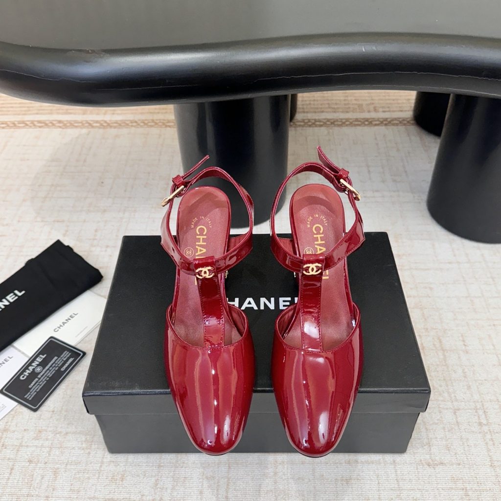 Chanel Square Block Heel Sandals in Patent Calfskin with Lambskin Lining and Italian Leather Sole