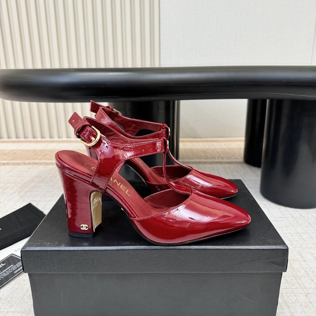 Chanel Square Block Heel Sandals in Patent Calfskin with Lambskin Lining and Italian Leather Sole