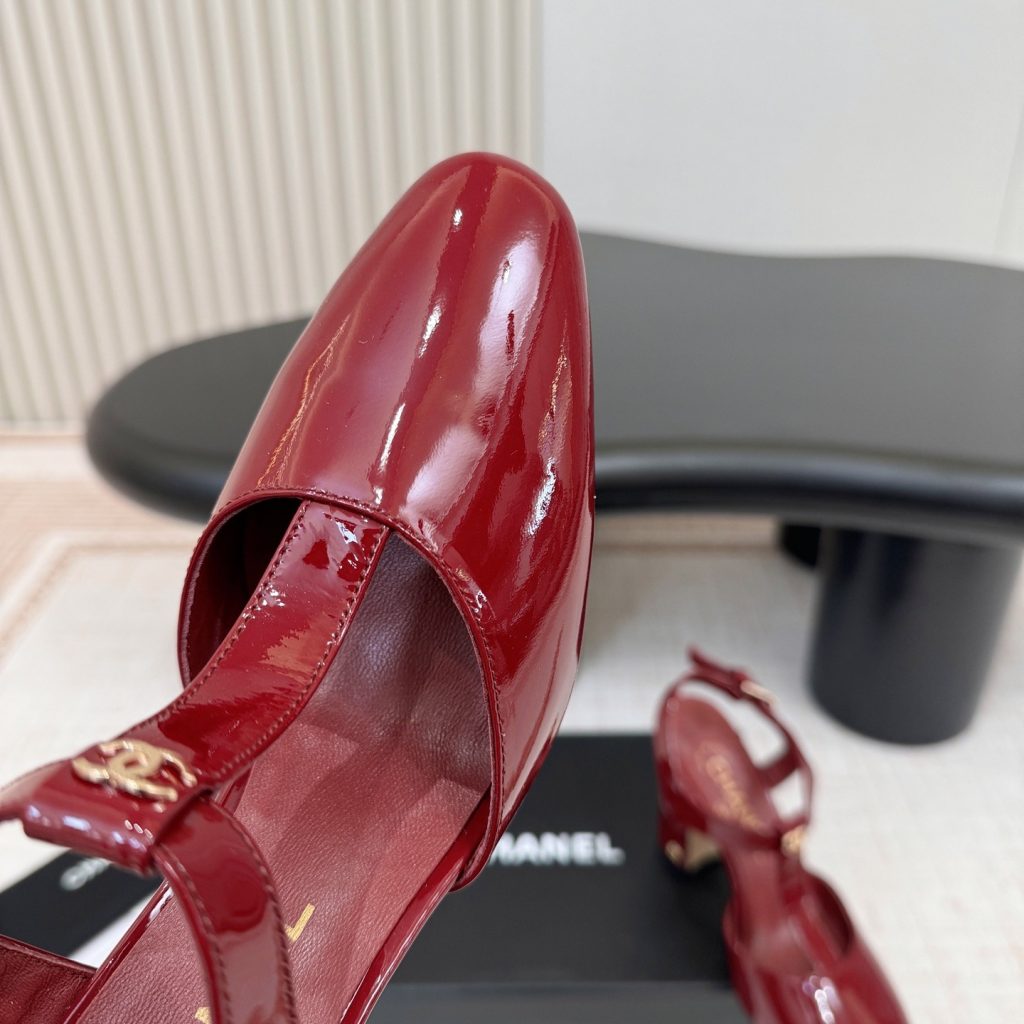 Chanel Square Block Heel Sandals in Patent Calfskin with Lambskin Lining and Italian Leather Sole