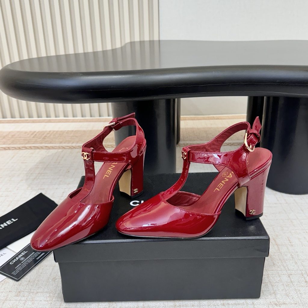 Chanel Square Block Heel Sandals in Patent Calfskin with Lambskin Lining and Italian Leather Sole
