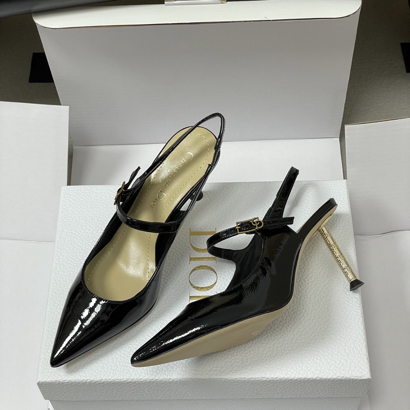 Dior D-Cherie Open-back High Heel Pumps in Calfskin with Lambskin Lining and Italian Leather Sole