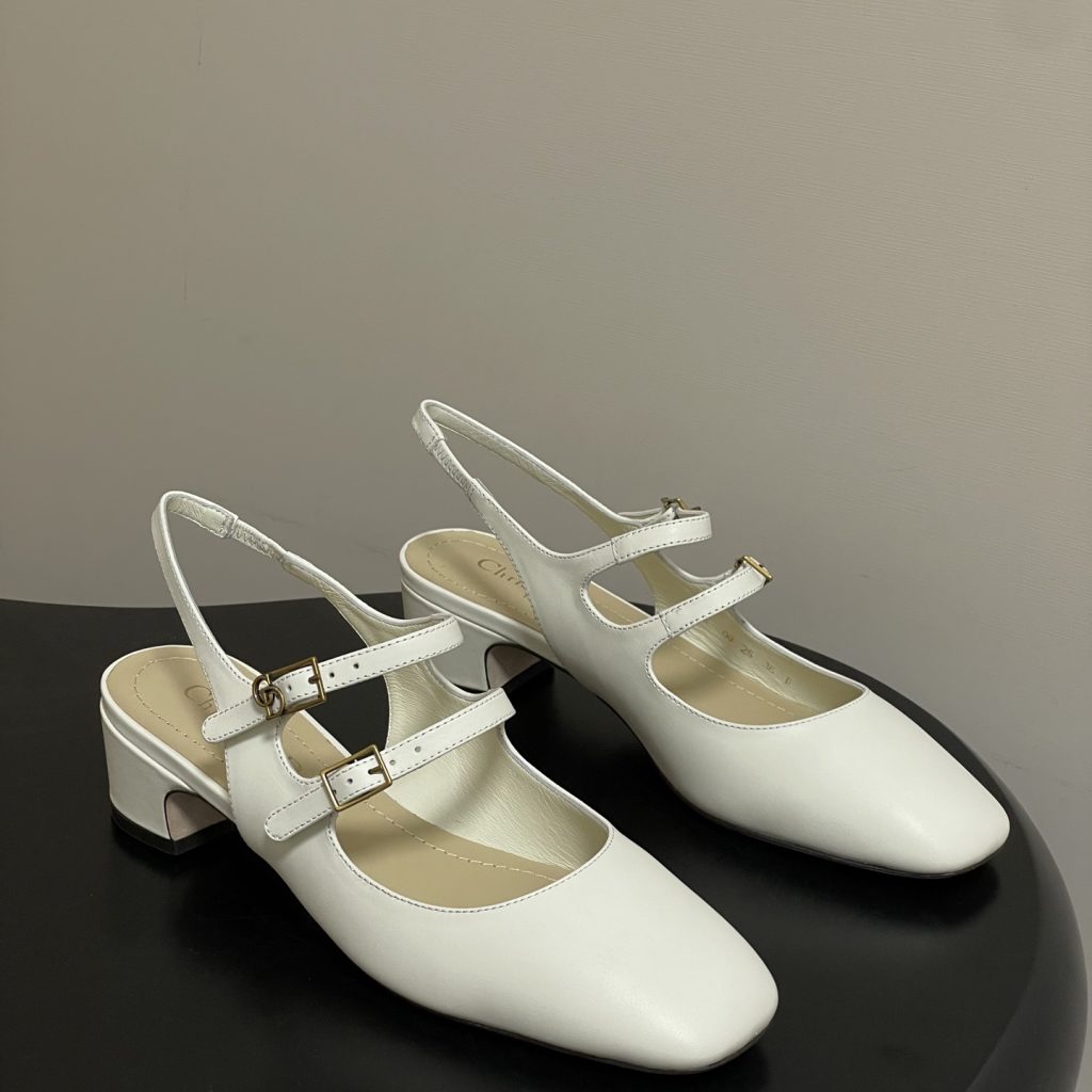 Dior D-Cherie Open-back Mid Heel Pumps in Calfskin with Lambskin Lining and Italian Leather Sole