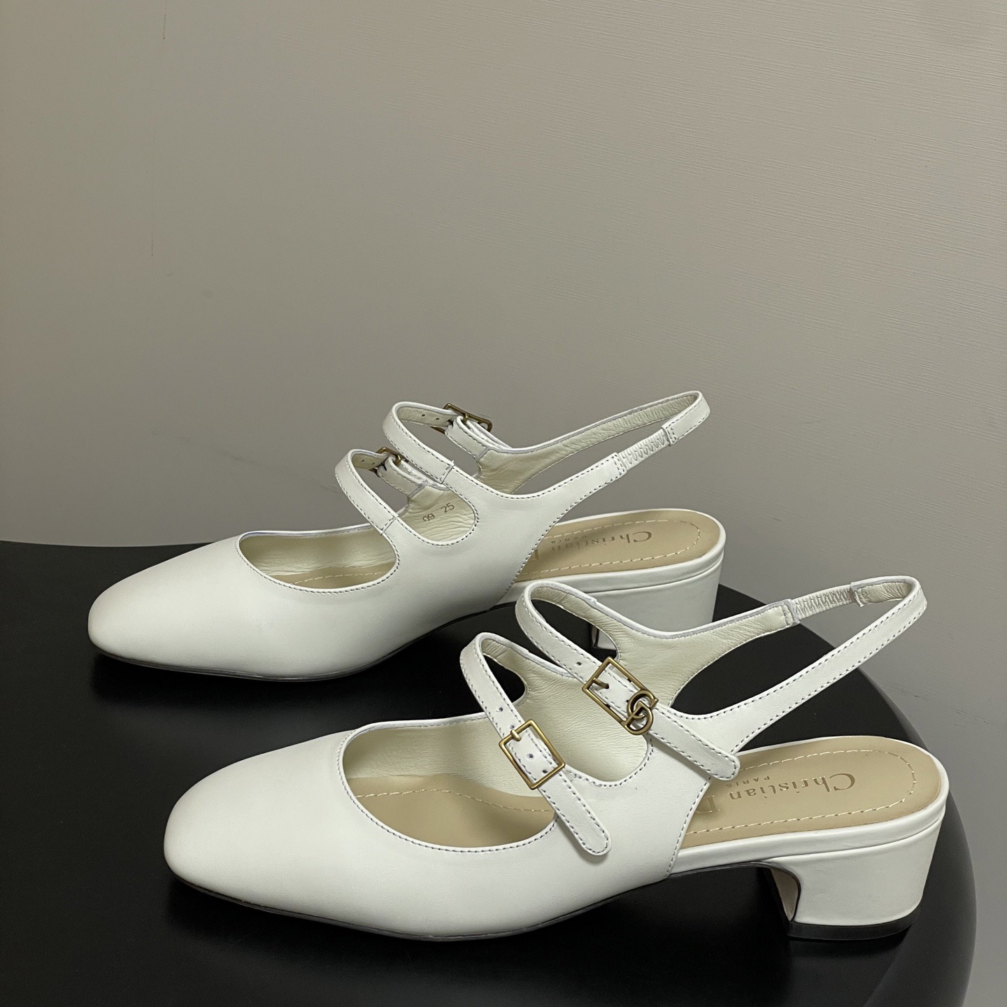 Dior D-Cherie Open-back Mid Heel Pumps in Calfskin with Lambskin Lining and Italian Leather Sole