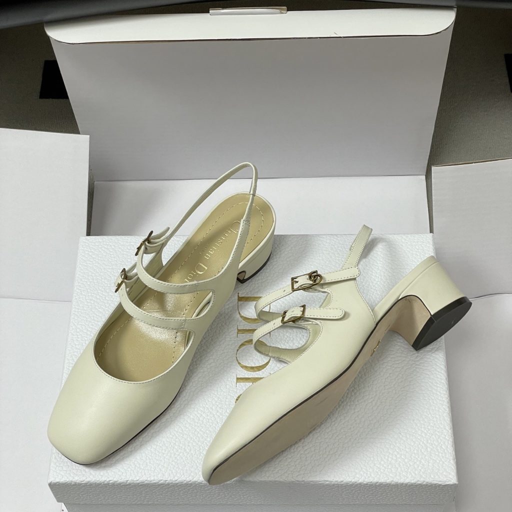 Dior D-Cherie Open-back Mid Heel Pumps in Calfskin with Lambskin Lining and Italian Leather Sole