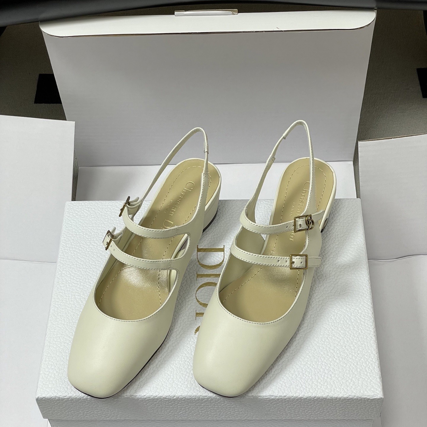 Dior D-Cherie Open-back Mid Heel Pumps in Calfskin with Lambskin Lining and Italian Leather Sole