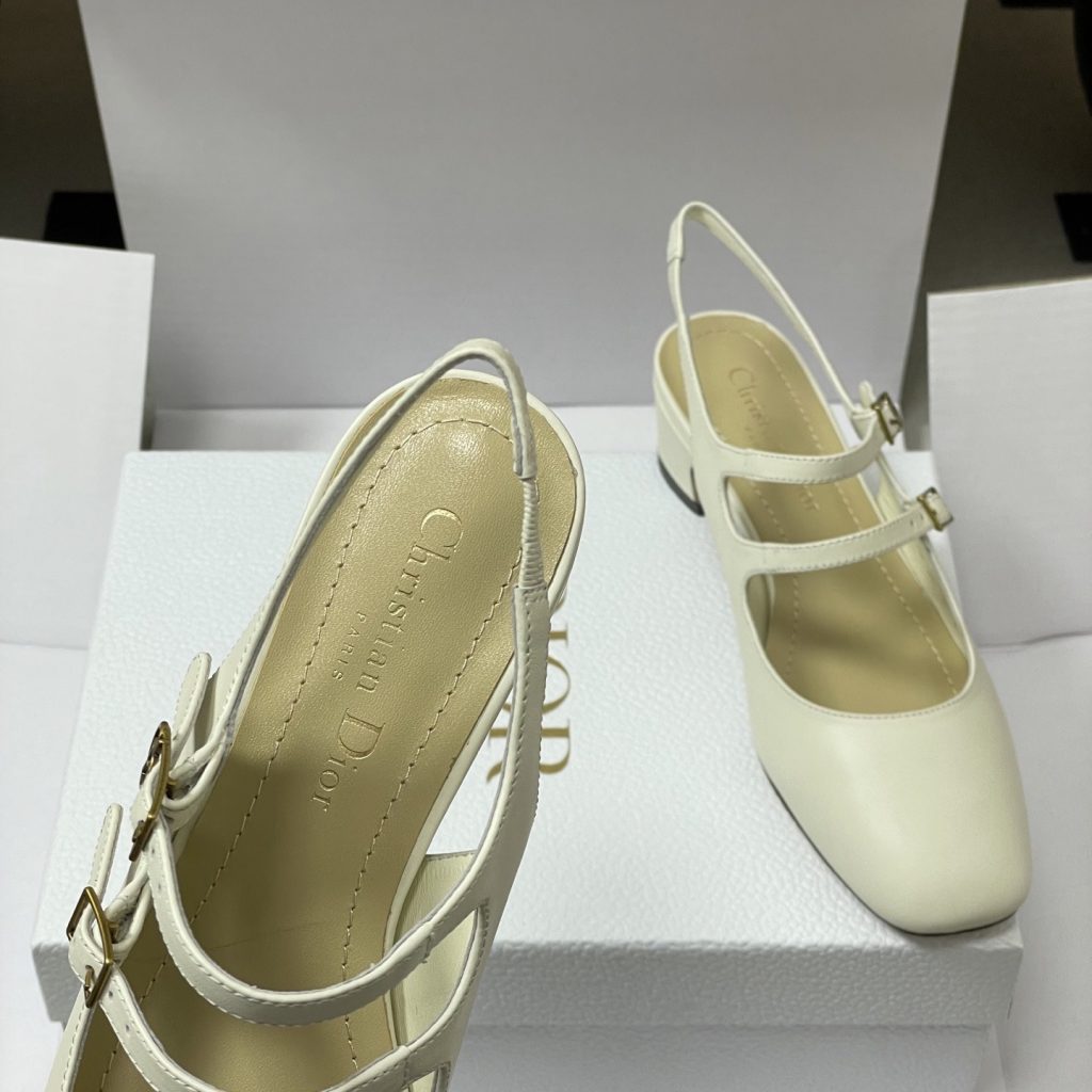 Dior D-Cherie Open-back Mid Heel Pumps in Calfskin with Lambskin Lining and Italian Leather Sole