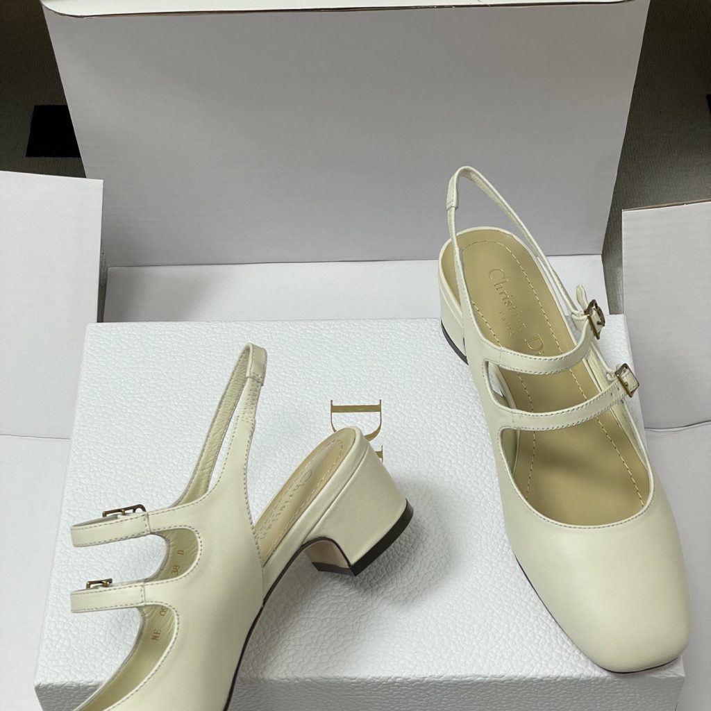 Dior D-Cherie Open-back Mid Heel Pumps in Calfskin with Lambskin Lining and Italian Leather Sole