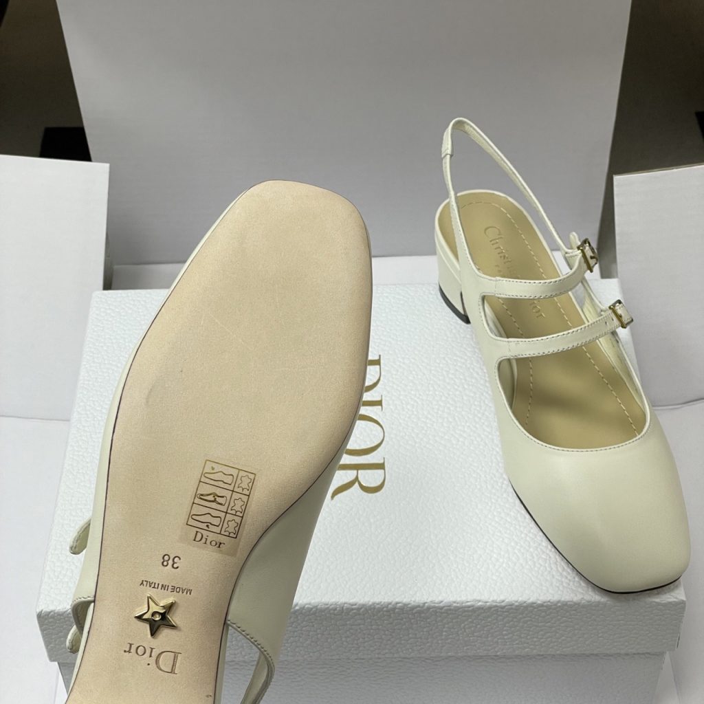Dior D-Cherie Open-back Mid Heel Pumps in Calfskin with Lambskin Lining and Italian Leather Sole