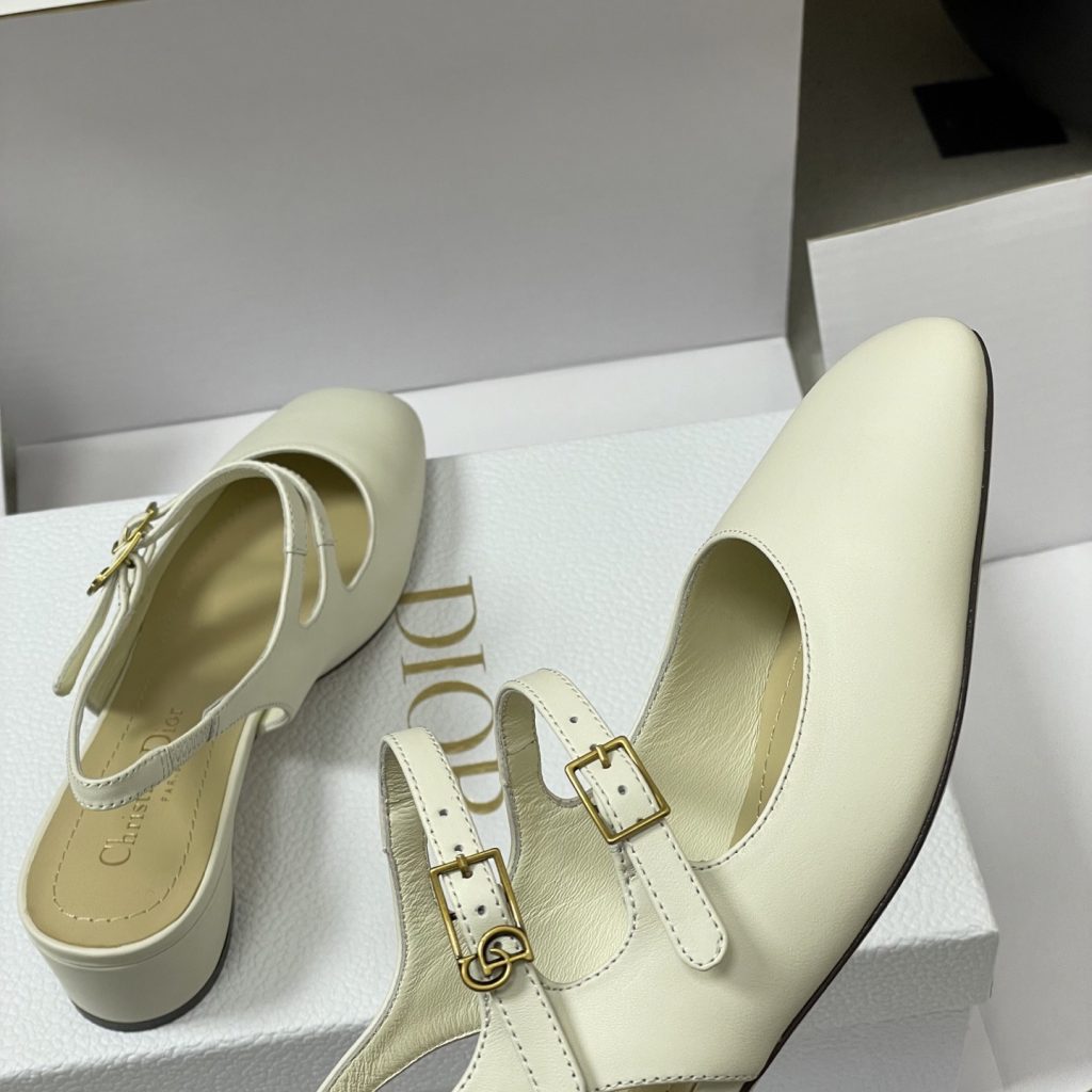 Dior D-Cherie Open-back Mid Heel Pumps in Calfskin with Lambskin Lining and Italian Leather Sole