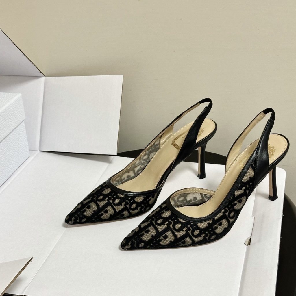 Dior Adiorable Open-back Mesh High Heel Pumps with Lambskin Insole and Italian Leather Sole