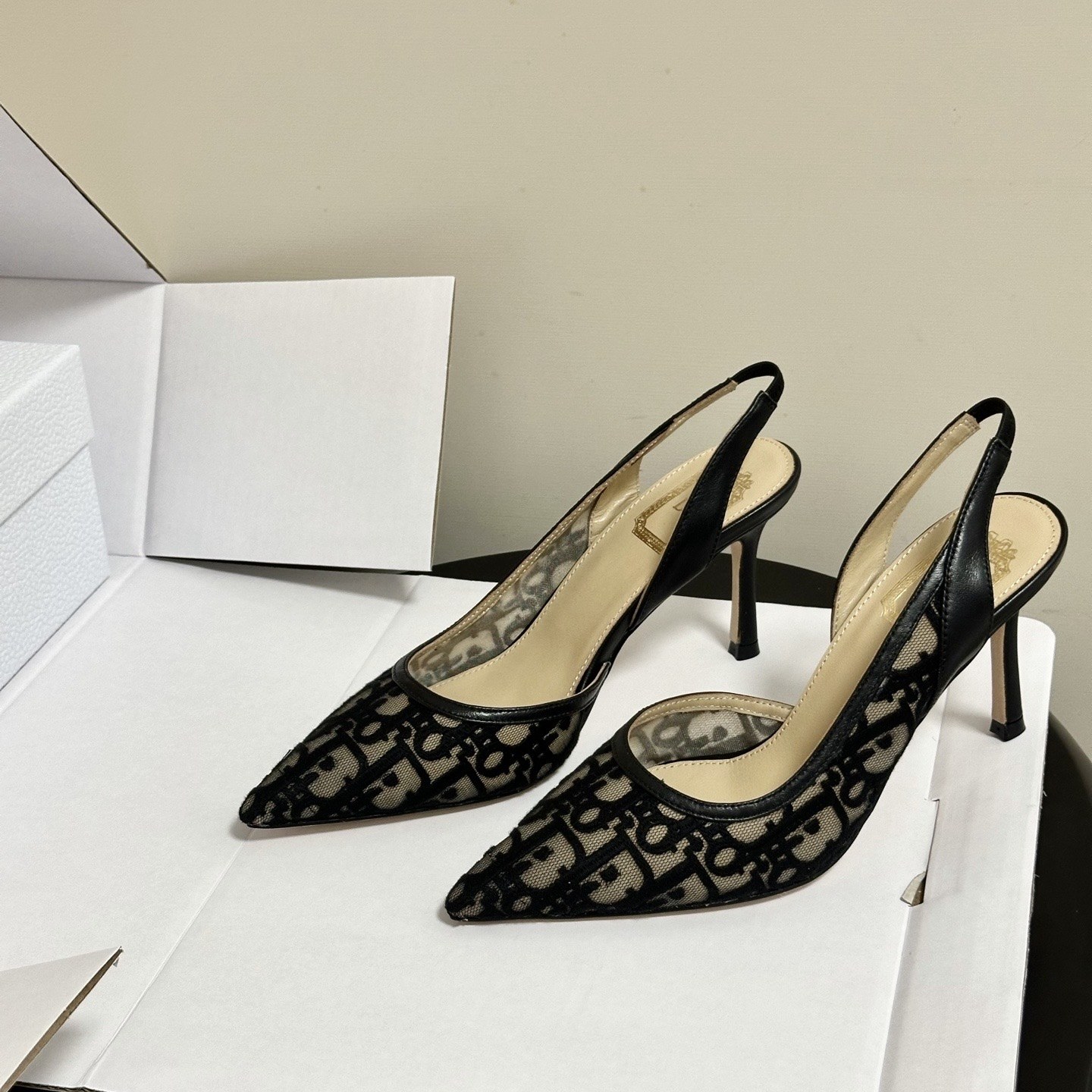Dior Adiorable Open-back Mesh High Heel Pumps with Lambskin Insole and Italian Leather Sole