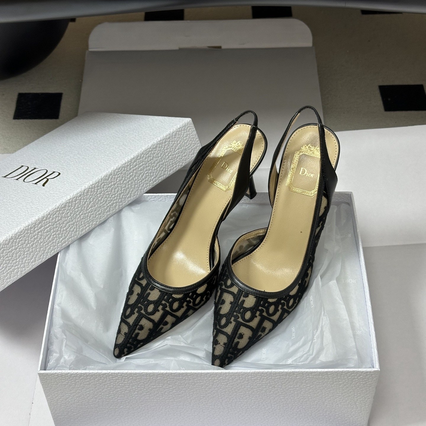 Dior Adiorable Open-back Mesh High Heel Pumps with Lambskin Insole and Italian Leather Sole