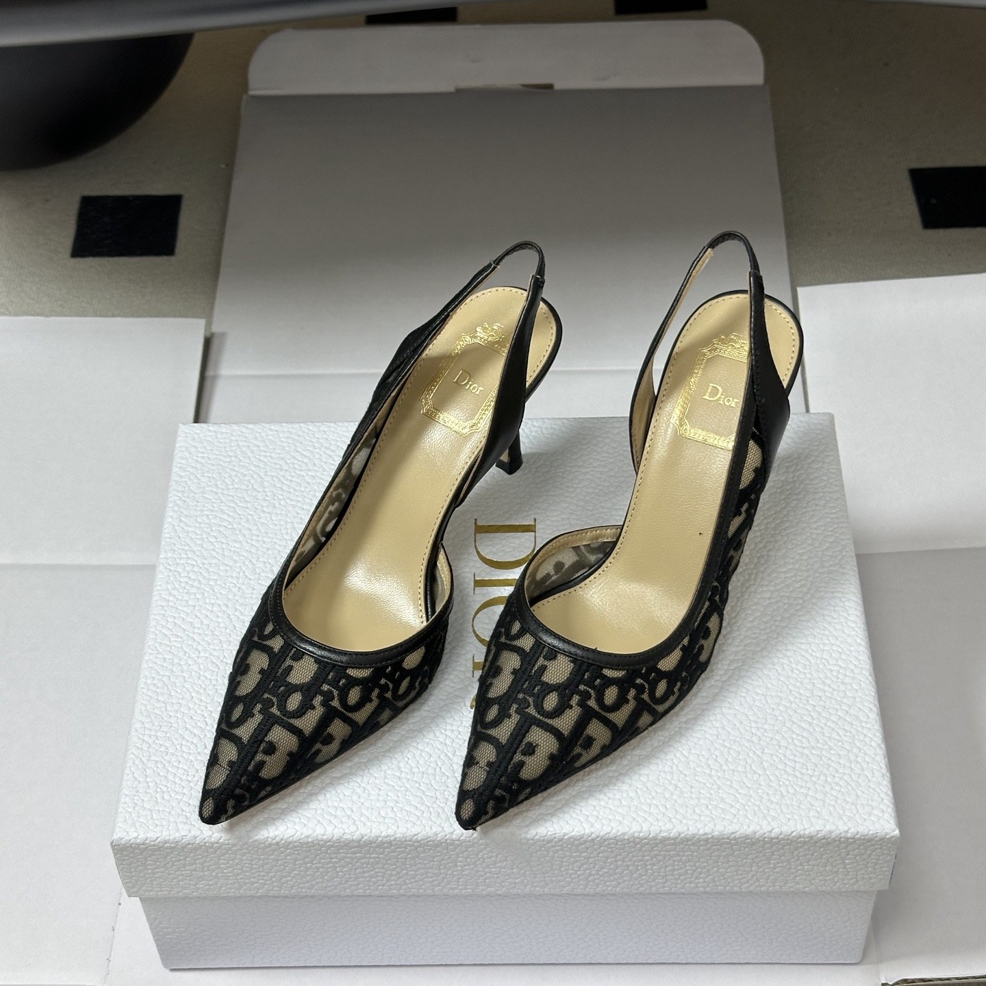 Dior Adiorable Open-back Mesh High Heel Pumps with Lambskin Insole and Italian Leather Sole