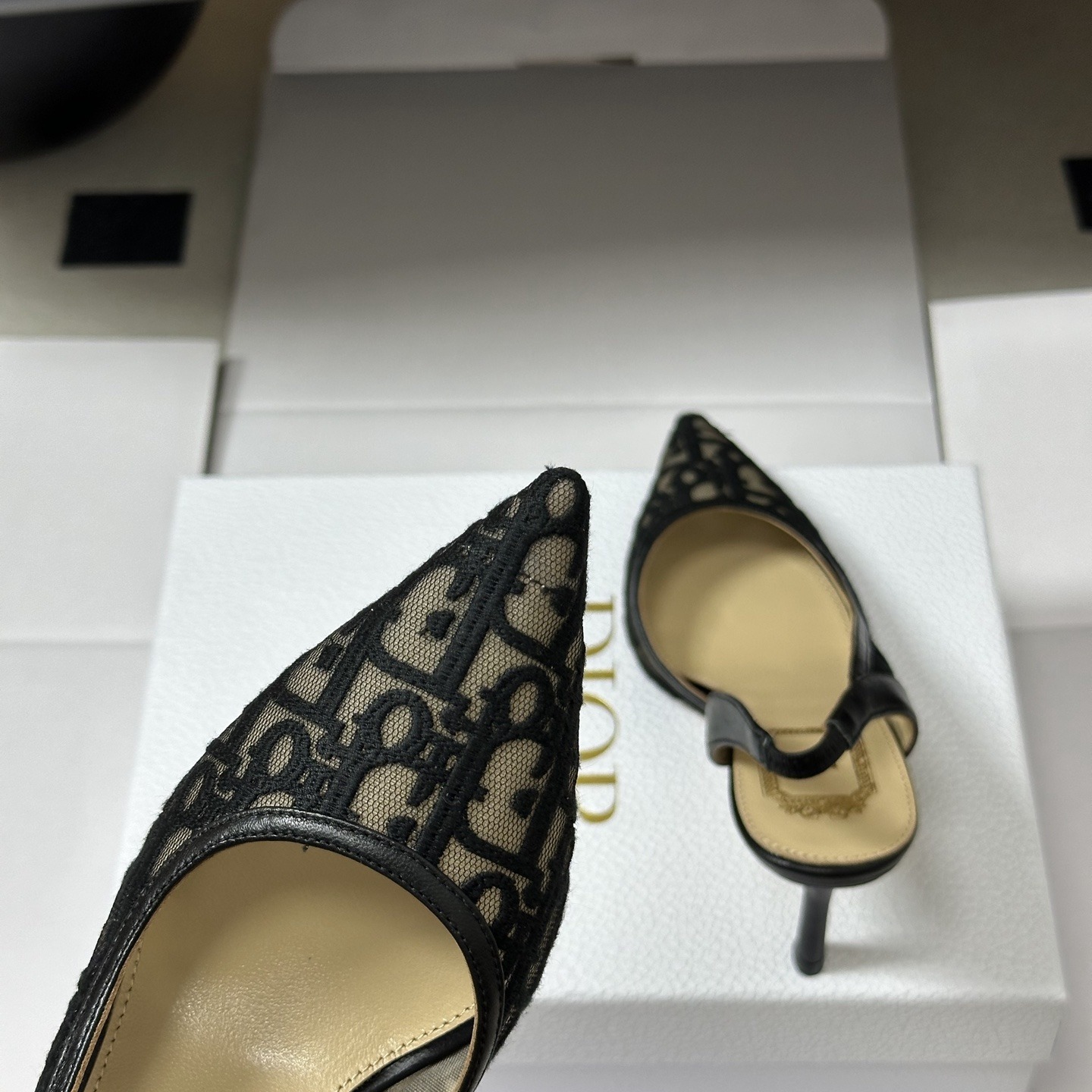 Dior Adiorable Open-back Mesh High Heel Pumps with Lambskin Insole and Italian Leather Sole