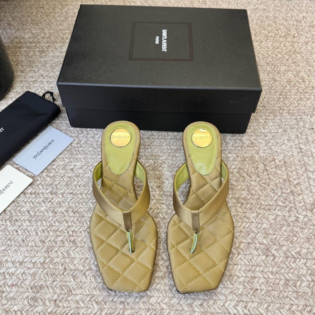 Saint Laurent YSL Logo Square Toe Wedge Peep-toe High Heel Sandals in Silk with Italian Leather Sole