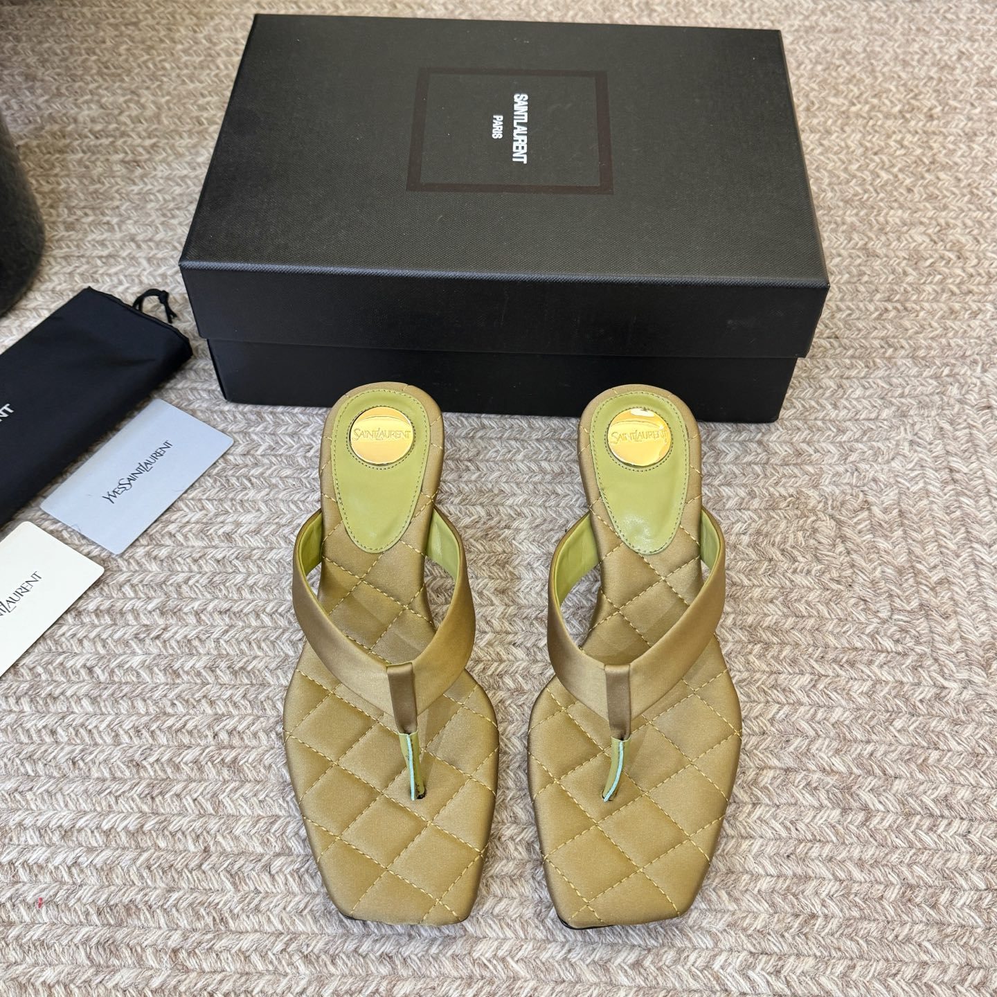 Saint Laurent YSL Logo Square Toe Wedge Peep-toe High Heel Sandals in Silk with Italian Leather Sole