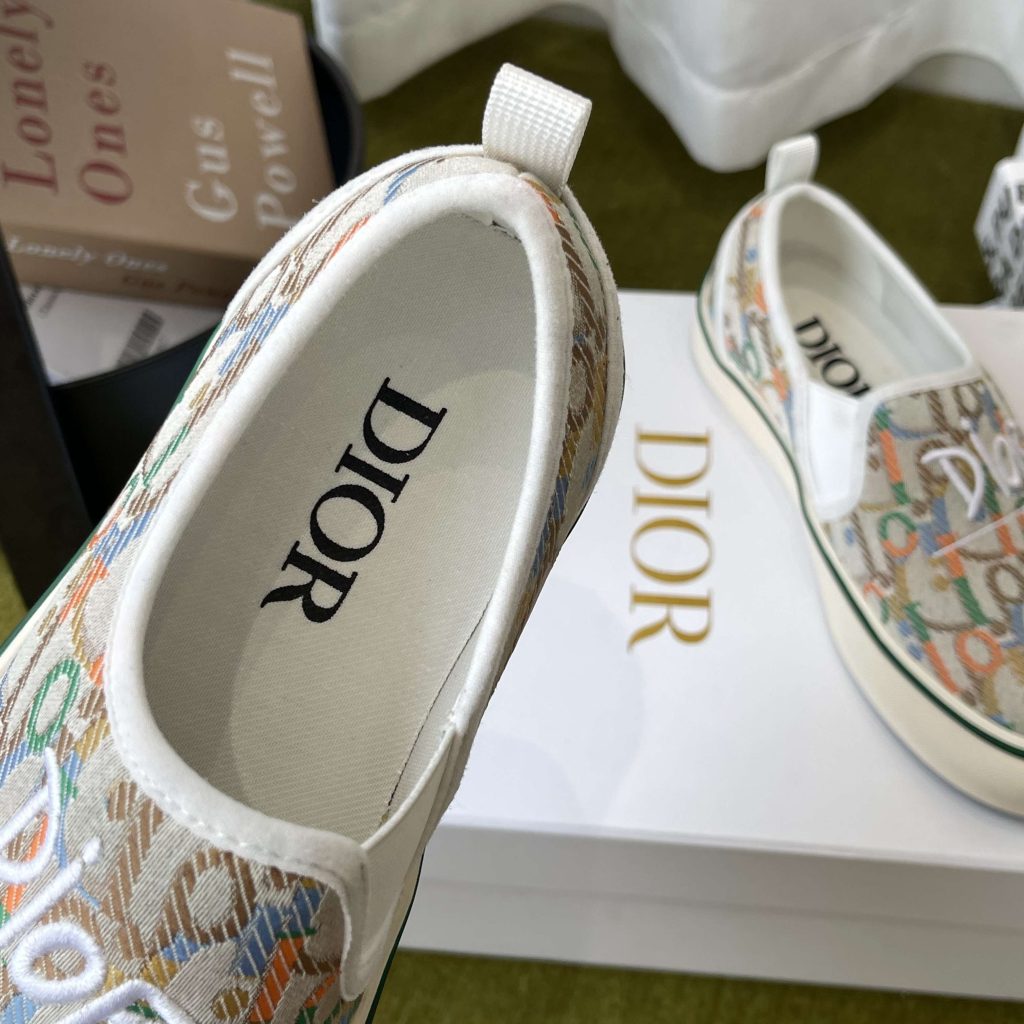 Dior Embroidered Loafer with Signature Lettering in Custom Fabric with Lambskin Lining