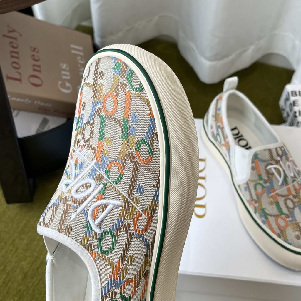 Dior Embroidered Loafer with Signature Lettering in Custom Fabric with Lambskin Lining