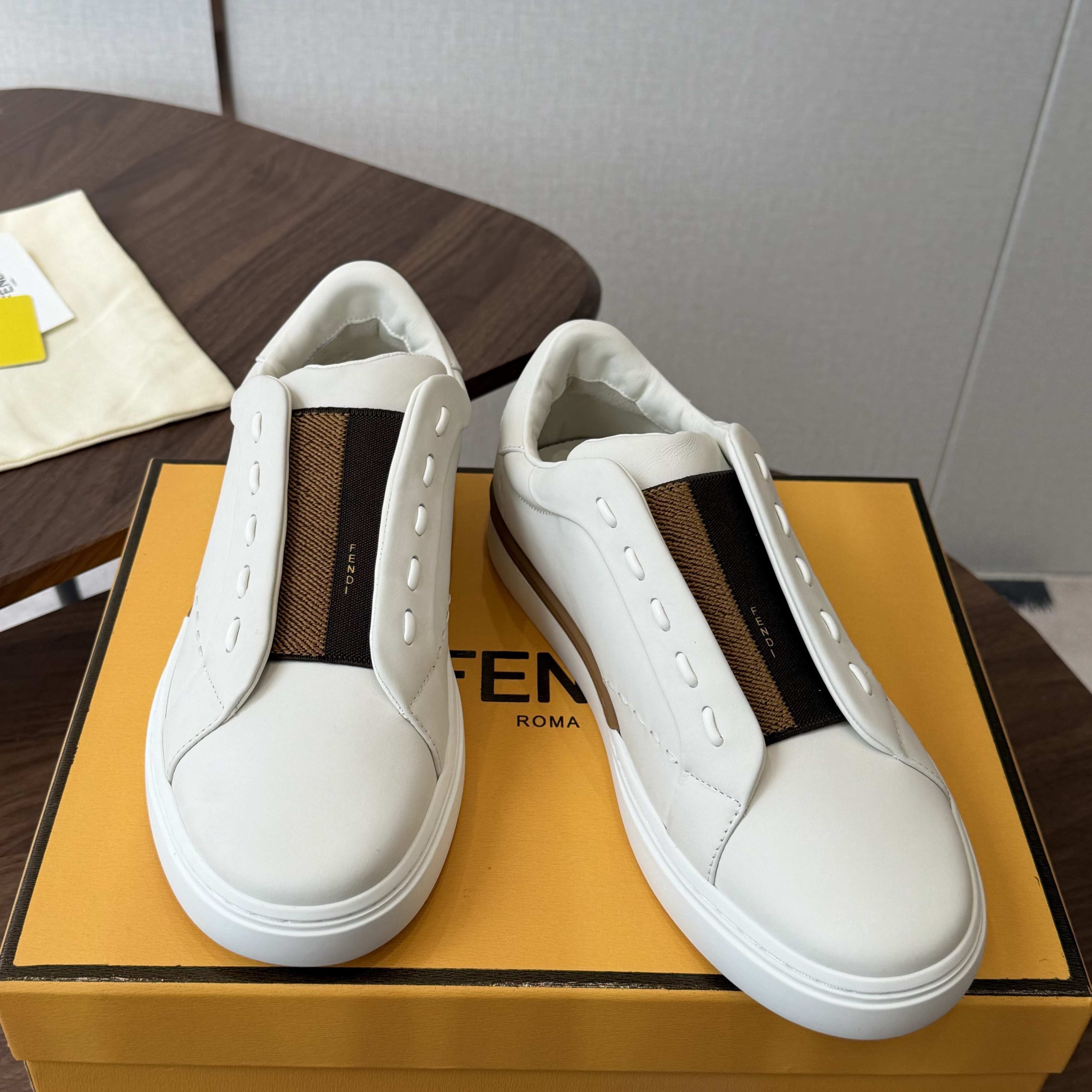 Fendi Club Badge Lace-up Sneakers in Calfskin Leather
