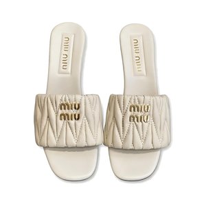 Miu Miu Quilted Flat Sandals in Lambskin with Metal Logo