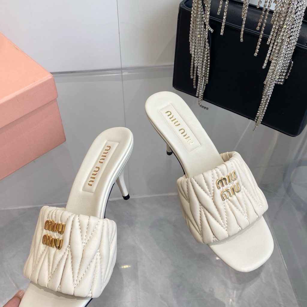 Miu Miu Quilted Flat Sandals in Lambskin with Metal Logo