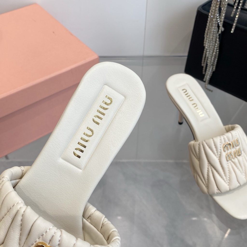 Miu Miu Quilted Flat Sandals in Lambskin with Metal Logo