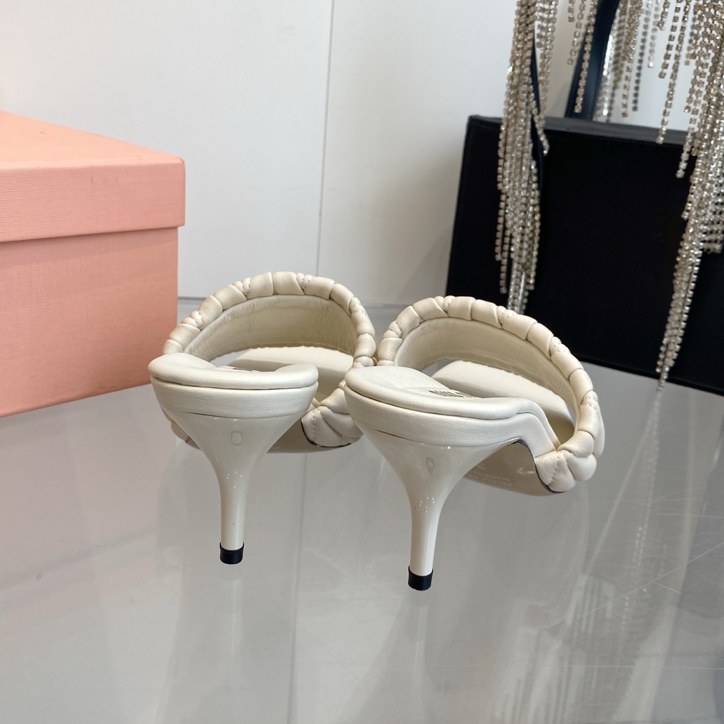 Miu Miu Quilted Flat Sandals in Lambskin with Metal Logo