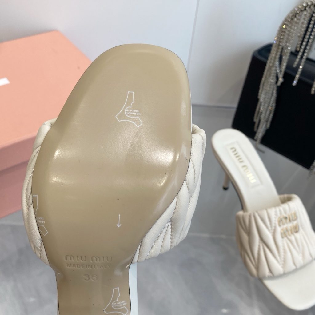 Miu Miu Quilted Flat Sandals in Lambskin with Metal Logo