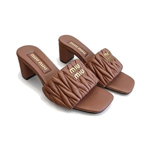 Miu Miu Quilted Flat Slide Sandals in Lambskin with Metal Logo