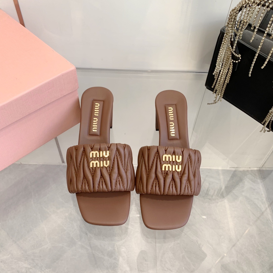 Miu Miu Quilted Flat Slide Sandals in Lambskin with Metal Logo
