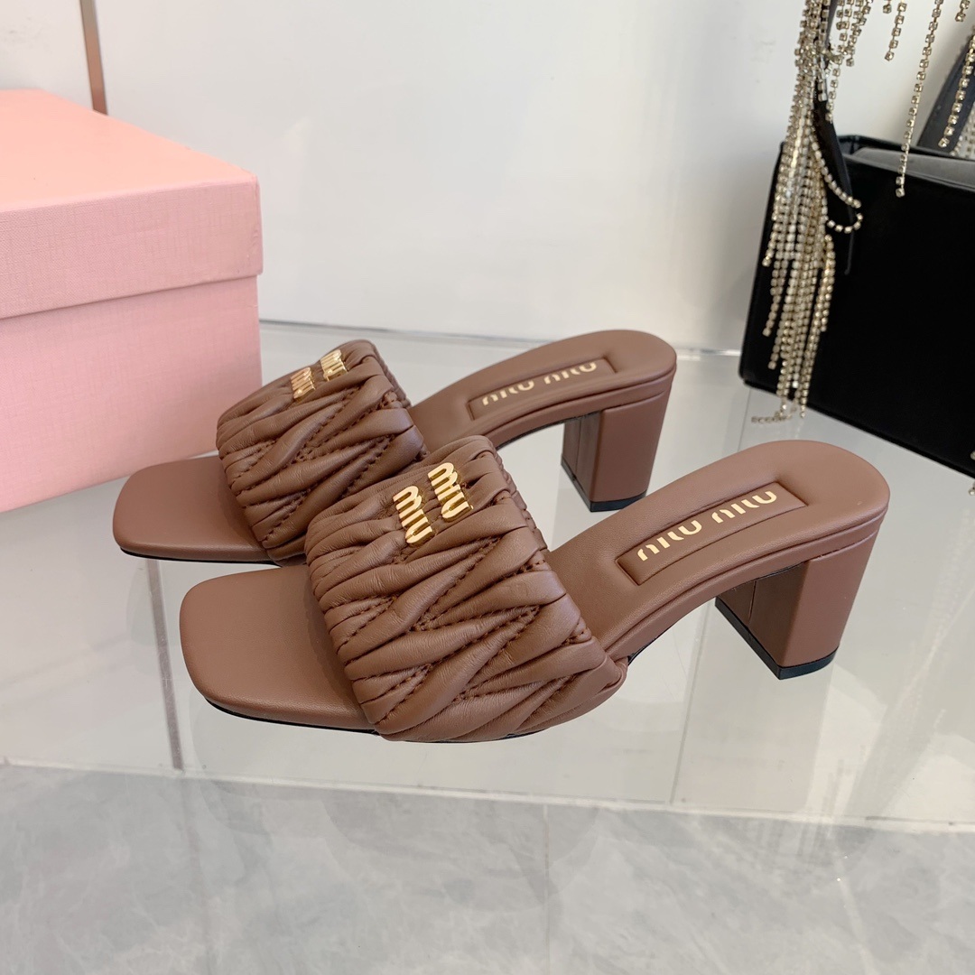 Miu Miu Quilted Flat Slide Sandals in Lambskin with Metal Logo
