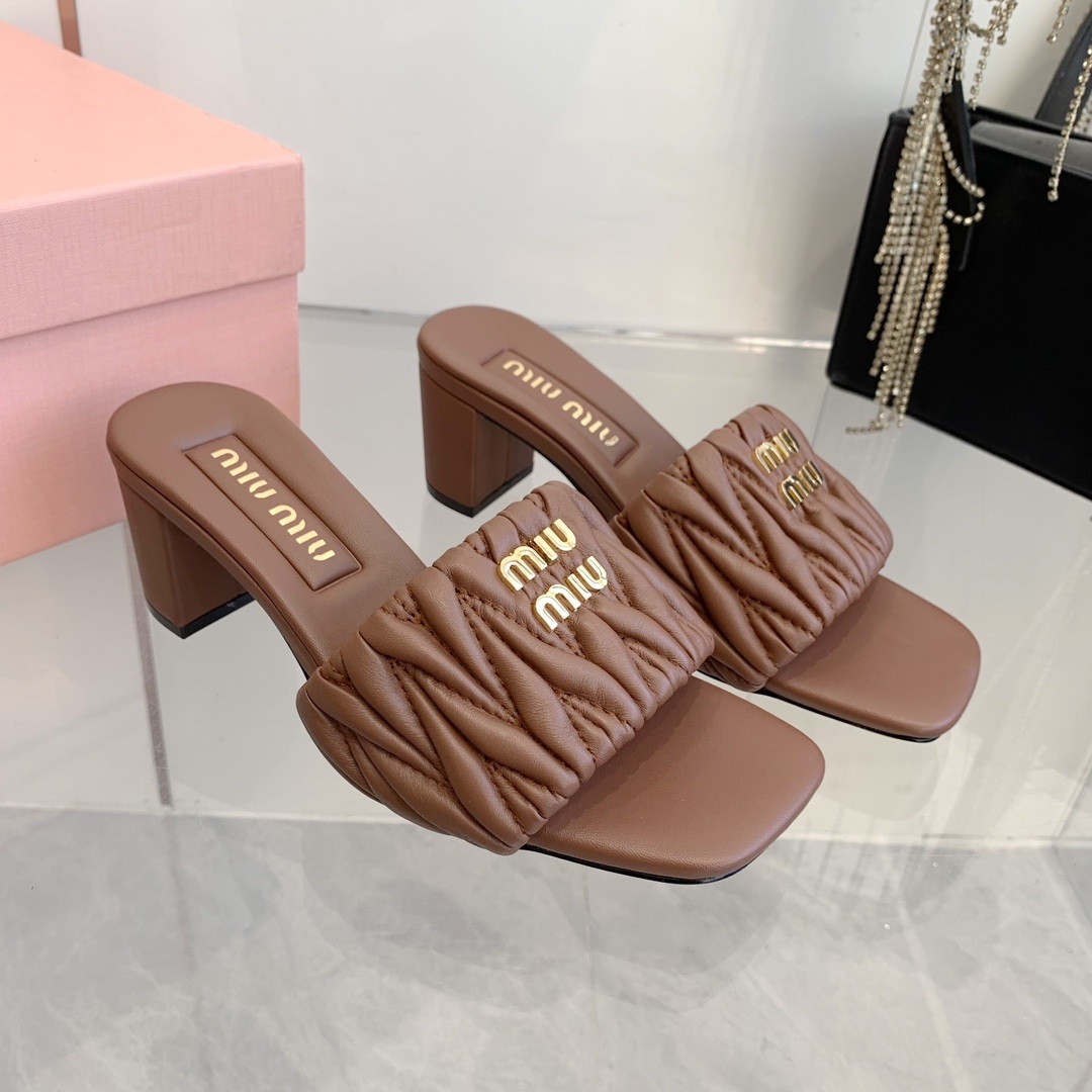 Miu Miu Quilted Flat Slide Sandals in Lambskin with Metal Logo