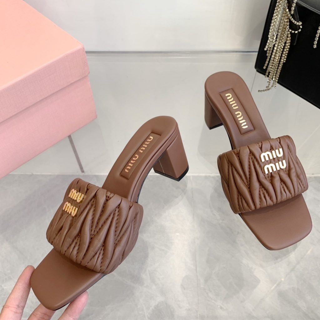 Miu Miu Quilted Flat Slide Sandals in Lambskin with Metal Logo