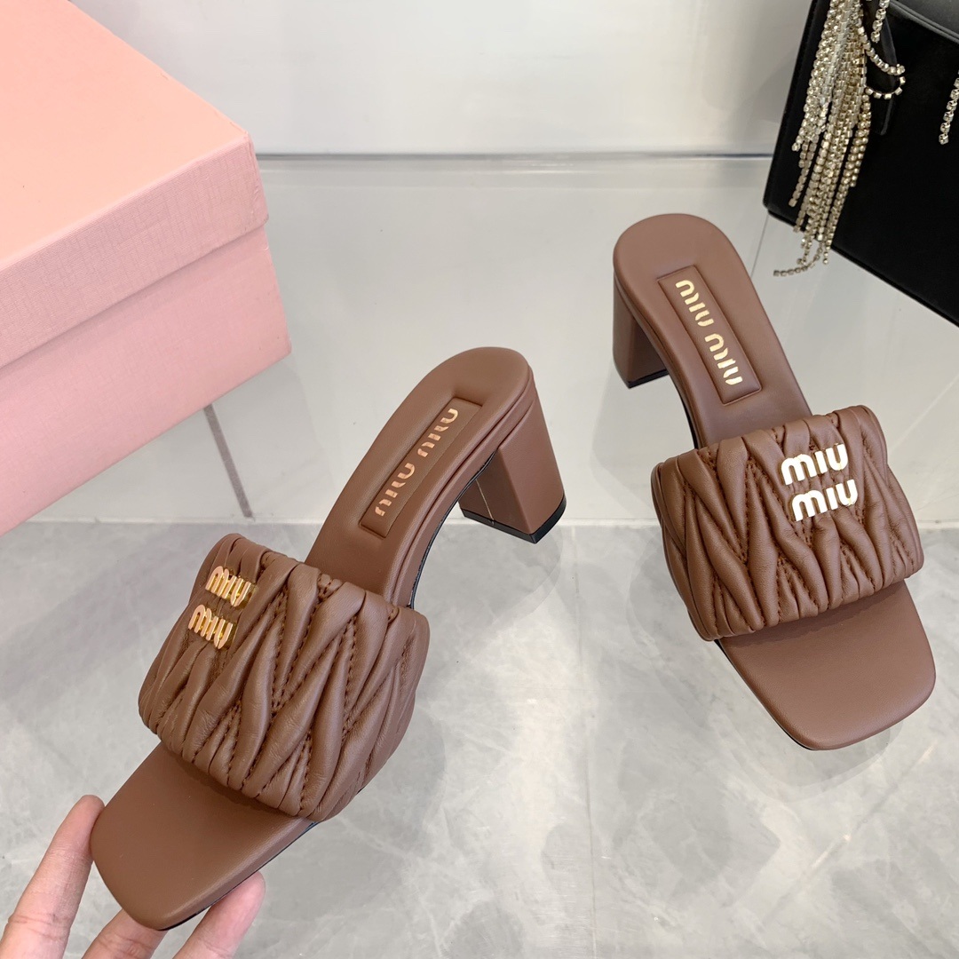Miu Miu Quilted Flat Slide Sandals in Lambskin with Metal Logo
