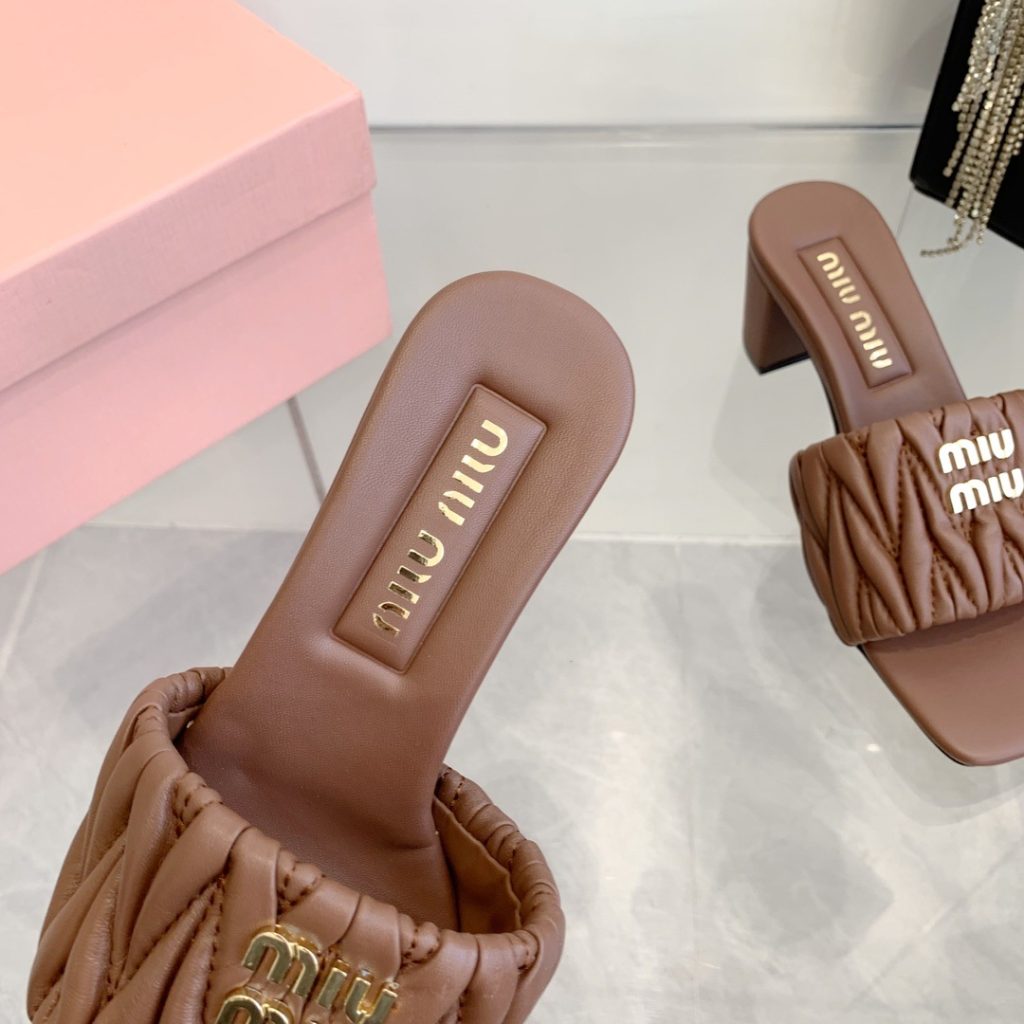 Miu Miu Quilted Flat Slide Sandals in Lambskin with Metal Logo