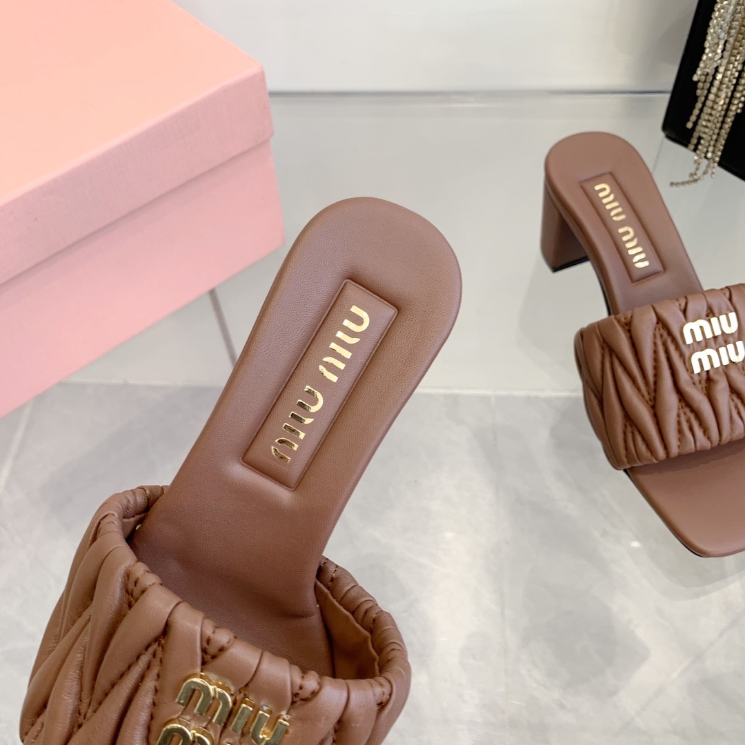 Miu Miu Quilted Flat Slide Sandals in Lambskin with Metal Logo