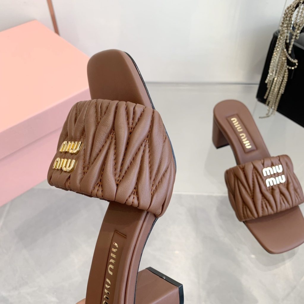 Miu Miu Quilted Flat Slide Sandals in Lambskin with Metal Logo