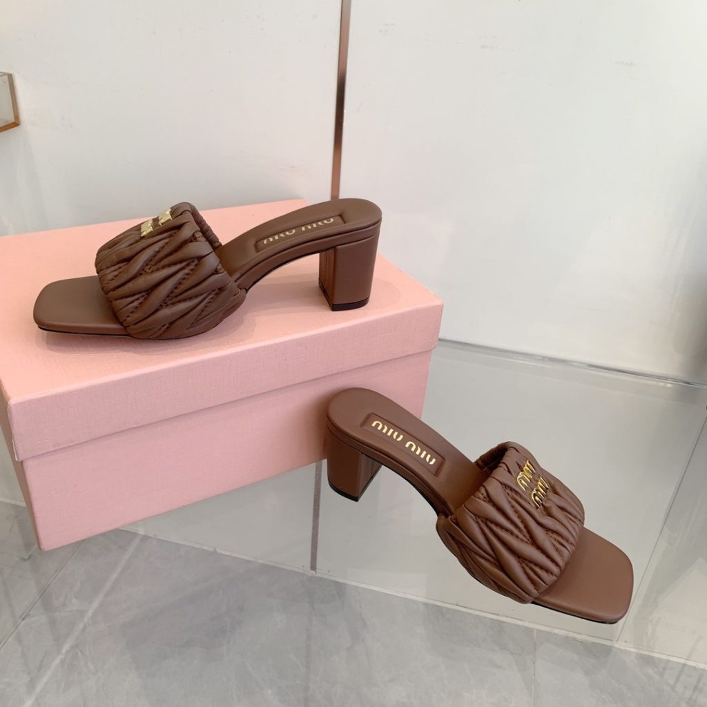 Miu Miu Quilted Flat Slide Sandals in Lambskin with Metal Logo