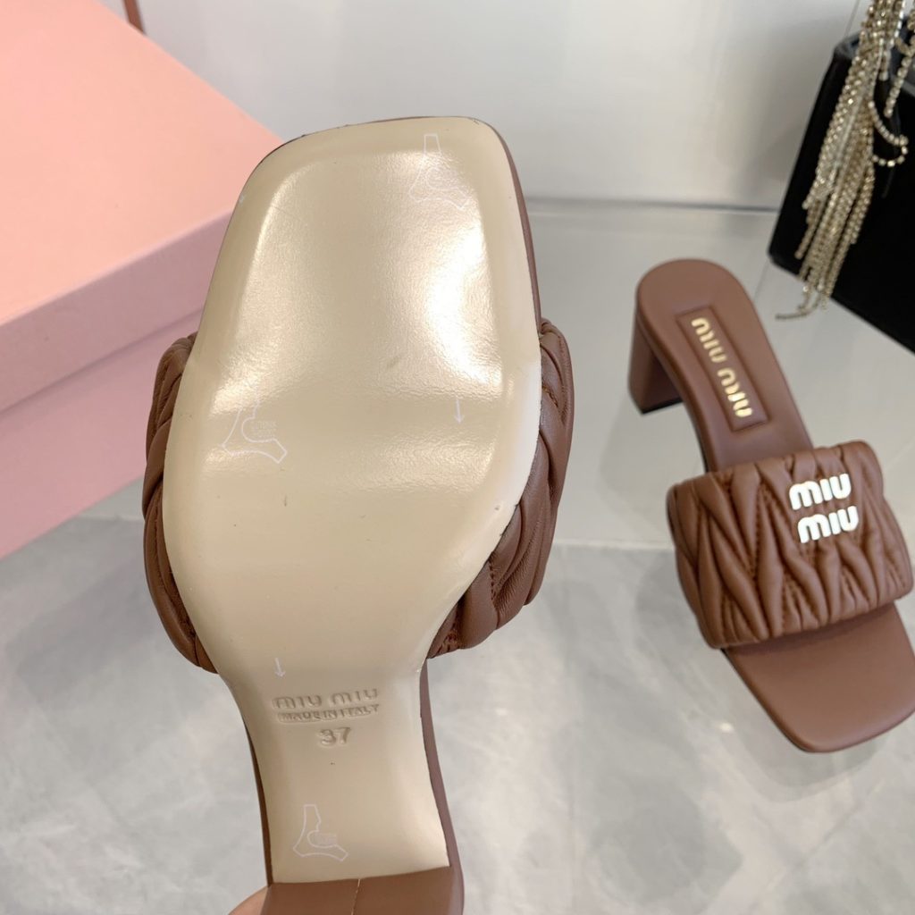 Miu Miu Quilted Flat Slide Sandals in Lambskin with Metal Logo