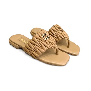 Miu Miu Quilted Flat Sandals in Lambskin with Italian Leather Sole