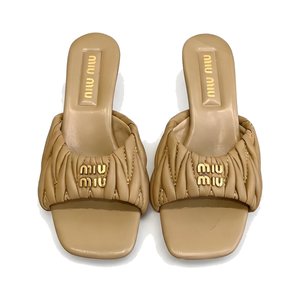 Miu Miu Quilted Lambskin Flat Sandals with Italian Leather Sole