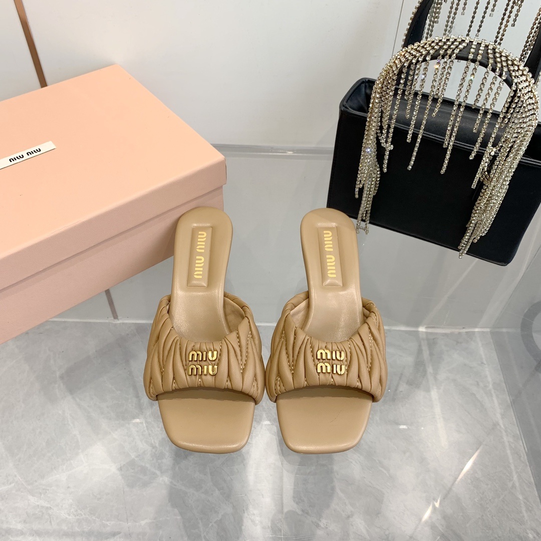 Miu Miu Quilted Lambskin Flat Sandals with Italian Leather Sole