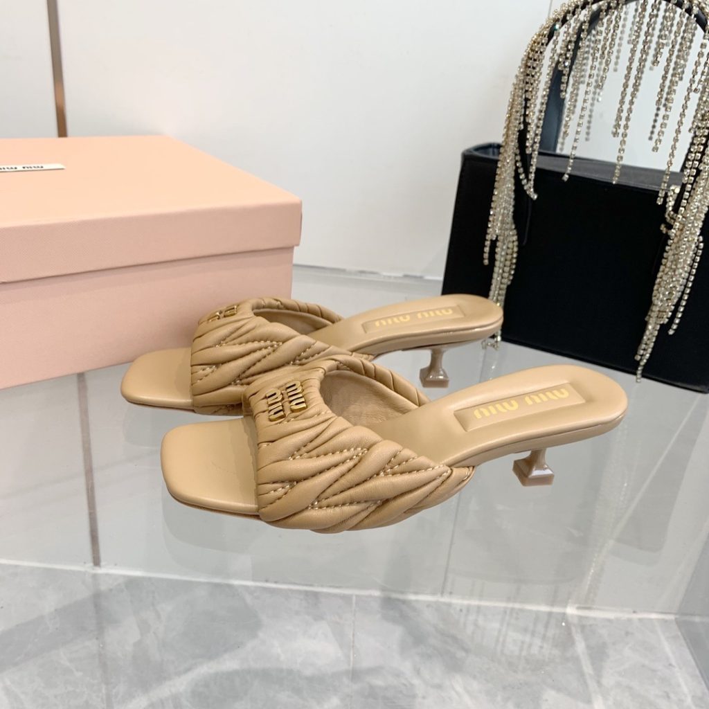 Miu Miu Quilted Lambskin Flat Sandals with Italian Leather Sole