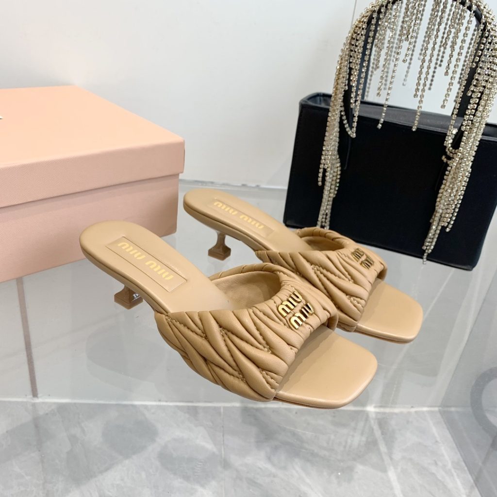 Miu Miu Quilted Lambskin Flat Sandals with Italian Leather Sole