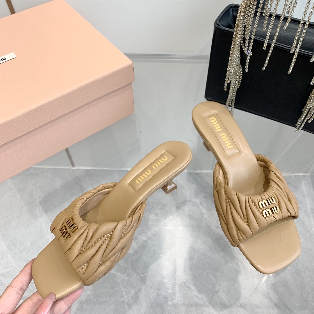 Miu Miu Quilted Lambskin Flat Sandals with Italian Leather Sole