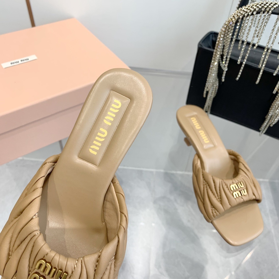 Miu Miu Quilted Lambskin Flat Sandals with Italian Leather Sole