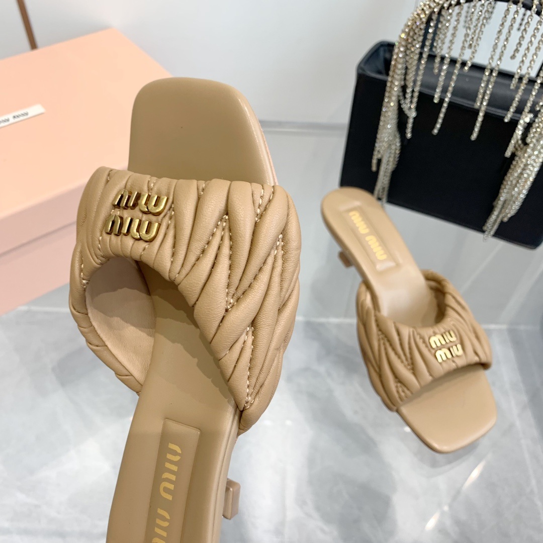 Miu Miu Quilted Lambskin Flat Sandals with Italian Leather Sole