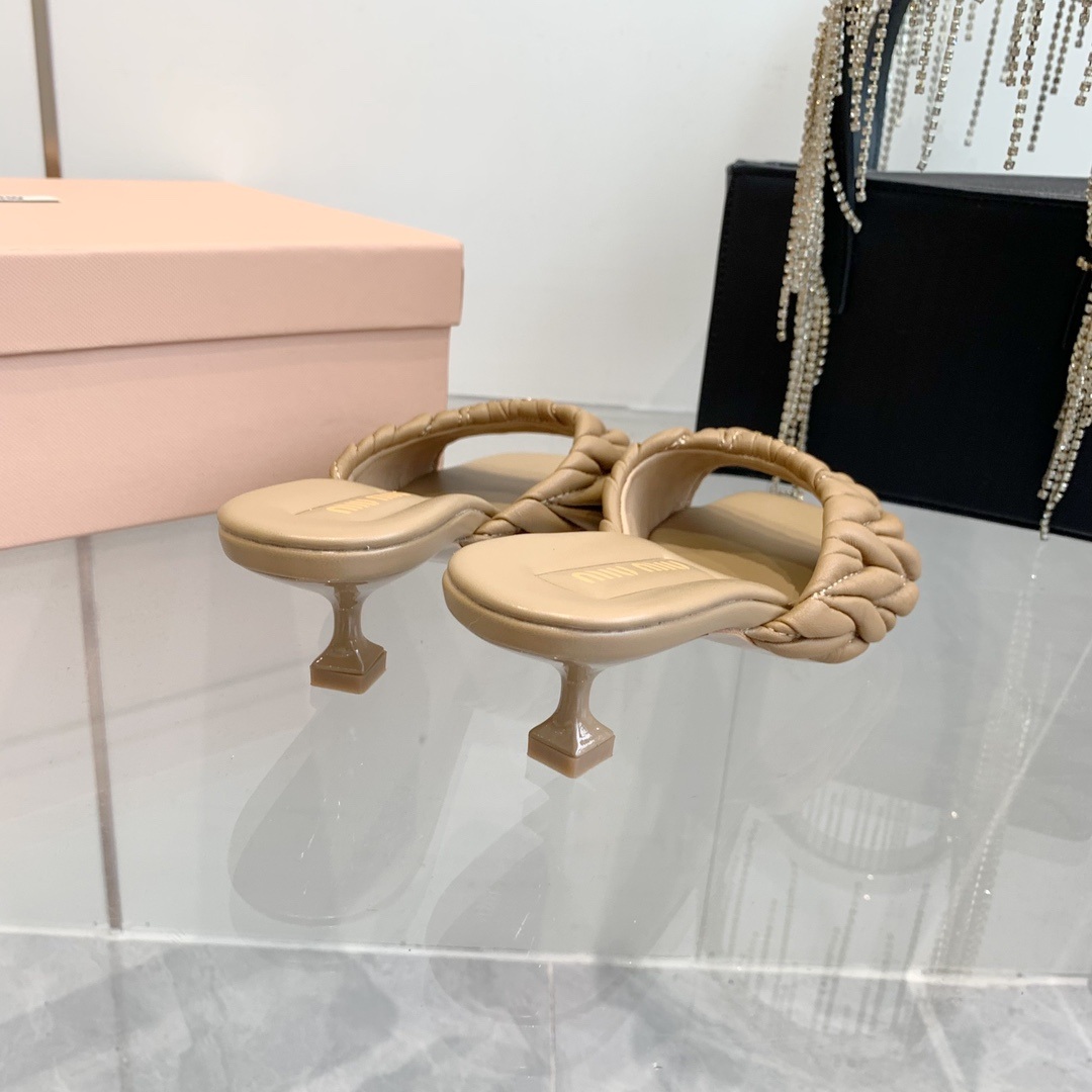 Miu Miu Quilted Lambskin Flat Sandals with Italian Leather Sole