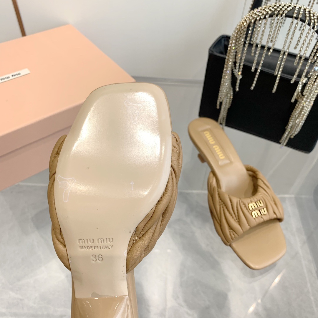 Miu Miu Quilted Lambskin Flat Sandals with Italian Leather Sole